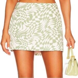 NEW For Love & Lemons Aiko Green and Blush Geometric Print Mini Skirt Size M